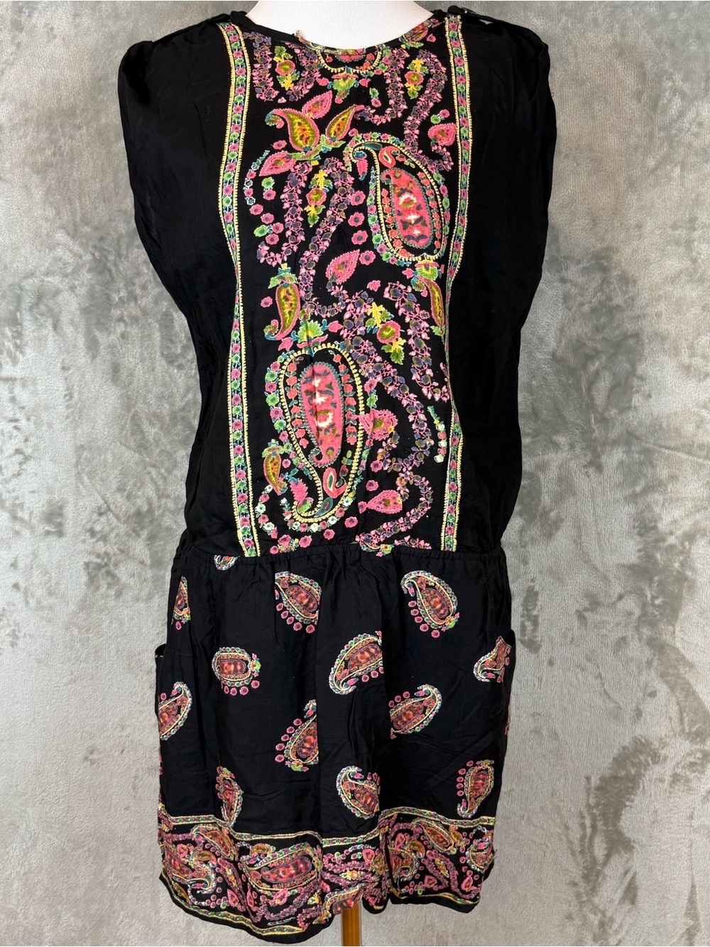 Angie Paisley Embroidered Sleeveless Multicolor Dress Sz L